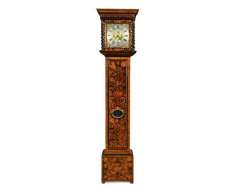 Robert Clements, London, a late 17th century walnut marquetry longcase clock, the hood with barleytwist pilasters, trunk door