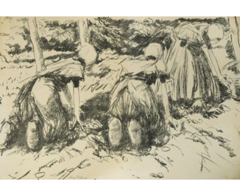 Harry Becker (British, 1865-1928) Dutch women picking up potatoes signed lower left "Harry Becker / '08" lithograph, unframed