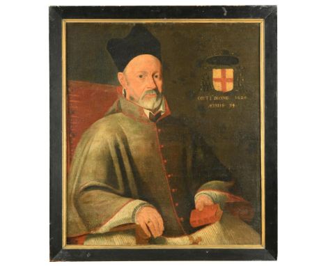 French School, 17th Century  Portrait of Antonius de Hennin, Bishop of Ypres (1613-26), seated, in ecclesiastical robes, hold