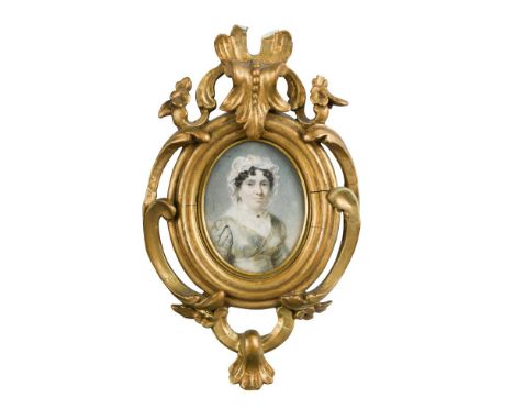 English School, 19th Century  Portrait miniature of a Lady in a lace mob cap; and Portrait of a gentleman in black coat and w