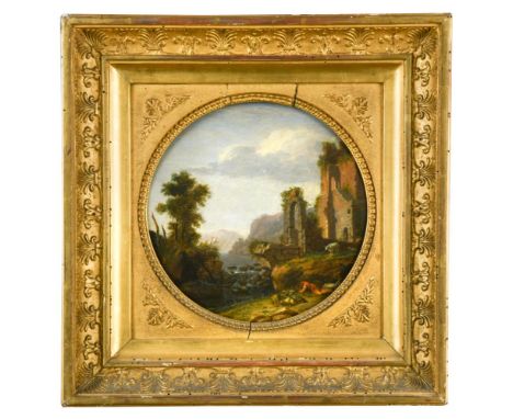 Central Italian School, late 18th Century  Capriccios of castle ruins with a sleeping shepherd in the foreground, and figures