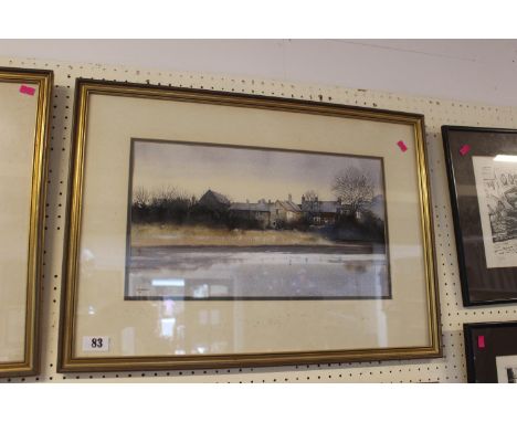 R M Bolton 20thC; Watercolour of a view towards houses from the river dated 1981 