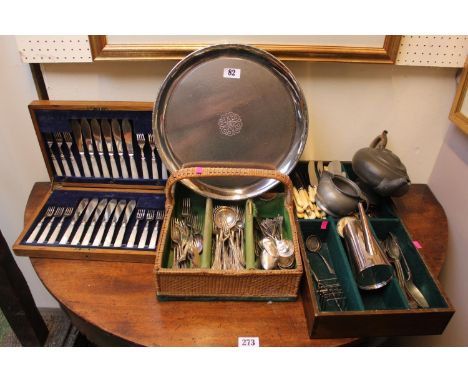 Large collection of Silverplated flatware and tableware inc. Mother of pearl handled canteen of Cutlery 