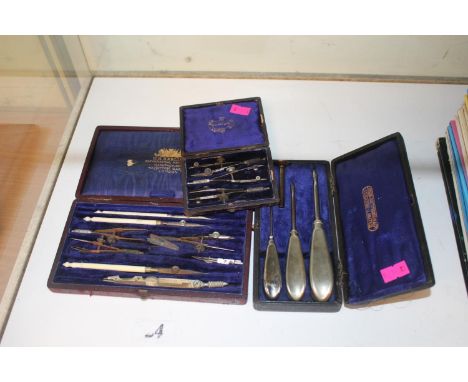19thC Cased Drawing set by W H R Harling of Hatton Garden, another drawing set and a Cased John Richardson &amp; Co of Leices