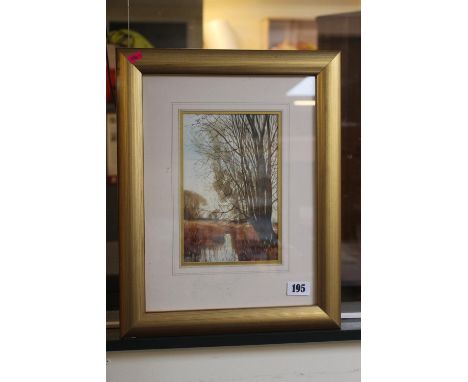 R M Bolton Watercolour of a Fenland stream dated 2001 