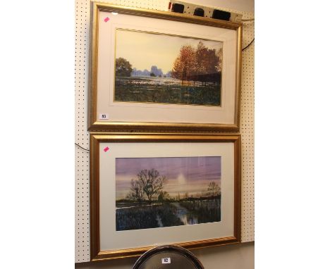 2 Framed Flooded Fenland Watercolours by R M Bolton 