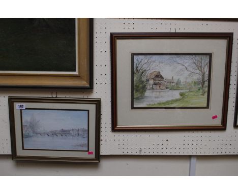 Framed watercolour of Hemingford Mill and a Print of St Ives Bridge 