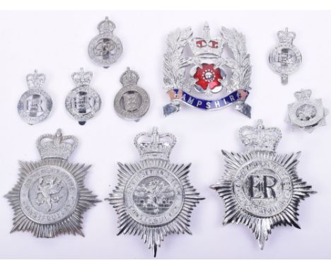 Selection of Police Helmet Plates and Cap Badges consisting of EIIR chrome Somerset And Bath Constabulary helmet plate, EIIR 