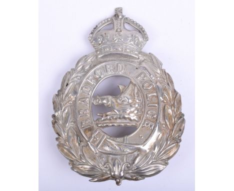 Bradford Police Helmet Plate, kings crown example with two of the three lugs present on the reverse of the plate. 