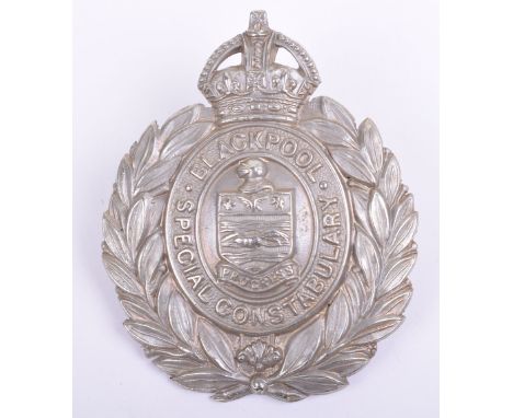 Blackpool Special Constabulary Helmet Plate, white metal wreath pattern kings crown helmet plate. Two lug fittings on the rev