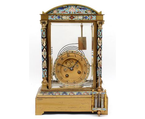 Medaille D'Argent, a late 19th century French cloisonne and brass dome topped mantle clock, the circular dial stamped 11365/4