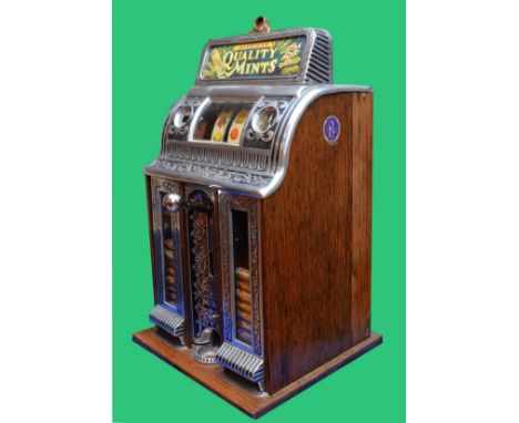 Caille Victory Centre Pull mint vendor slot machine, one arm bandit, c.1923. Restored and working on American 5 cent coin, na