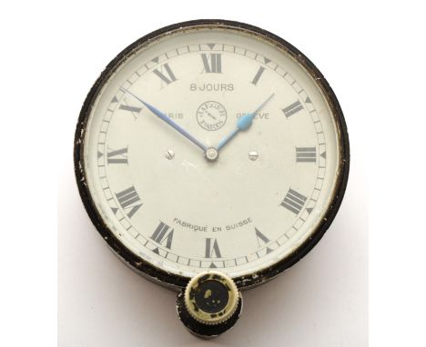 Jaeger, Paris, an 8 day manual wind car dash clock, c.1920's,  silvered dial with Roman numerals, serial number 102092, diame
