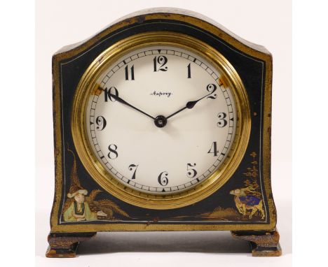 Asprey, an early 20th century mantle clock, the white dial with black Arabic numerals, housed in a Chinoiserie toleware case 