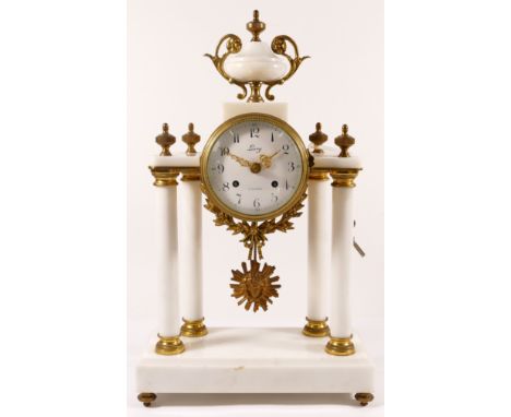 French Leroy of Paris, 20th century 8 day mantle clock, with gilt mounted urn finial, supported by four tapering columns, sta