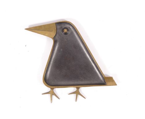 Hagenauer, a mid 20th century Austrian bronze and brass stylised bird ashtray, incised marks verso, 13x14cm. Condition is ver
