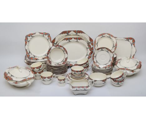 Crown Ducal, an early 20th century Orange Tree pattern part dinner set comprising of nine 15cm diameter saucers, fourteen 14.