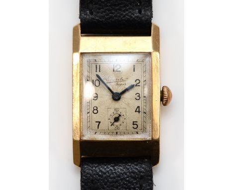 Everite Super, an Art Deco 9ct gold manual wind gentleman's wristwatch, Birmingham 1937, 15 jewel movement, presentation insc