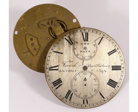 French Royal Exchange, a 19th century military two day marine chronometer movement, the brushed steel dial with black highlig