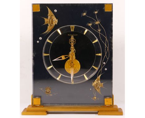 Jaeger le Coultre, a mid 20th century Perspex cased 'Marina' eight day mantle clock, raised on square feet, impressed number 