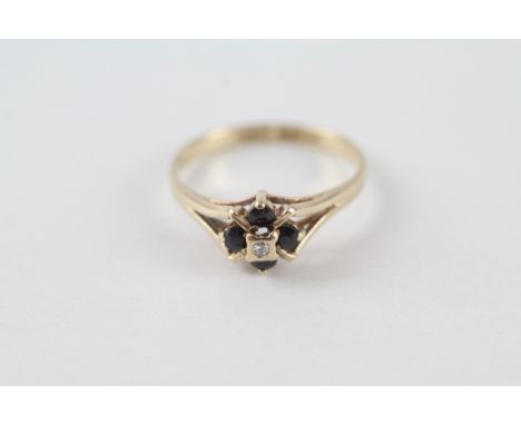 9ct gold vintage sapphire &amp; diamond cluster ring (1.5g) 