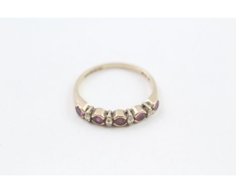 9ct gold vintage ruby &amp; diamond half eternity ring (1.4g) 