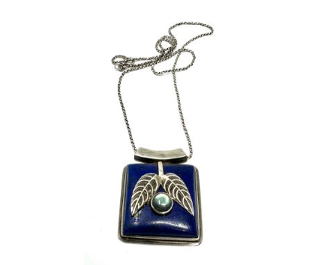 Vintage silver lapis set with moonstone pendant necklace the pendant measures approx 4cm drop by 3.3cm wide weight 29g 