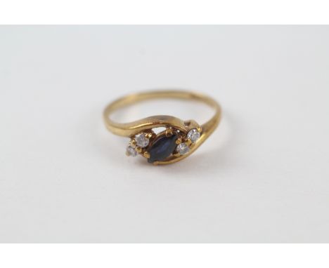9ct gold vintage marquise cut sapphire &amp; white gemstone dress ring (1.6g) 