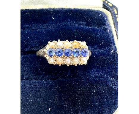 vintage 14ct gold sapphire &amp; seed-pearl ring weight 2.5g 