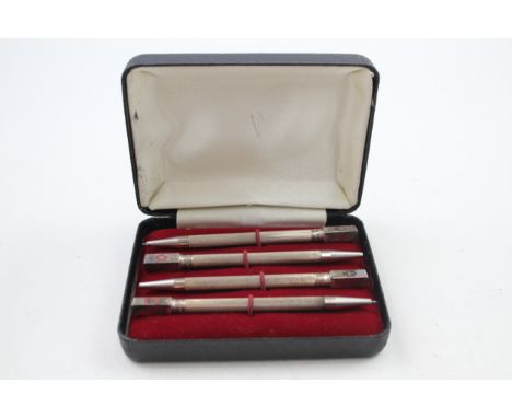 4 x .925 sterling silver cribbage pencils w/ enamel cased 