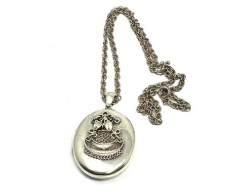 Large Vintage silver locket and chain weight 35g 