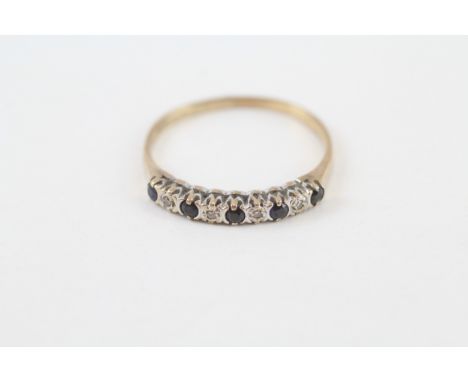 9ct gold vintage sapphire &amp; diamond half eternity ring (1.4g) 