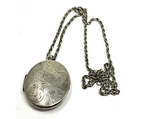 Large vintage silver locket and chain weight 31g 