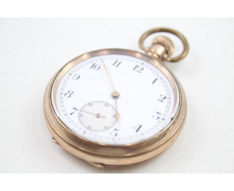 Mens Vintage Open Face POCKET WATCH Rolled Gold Hand Wind Working 