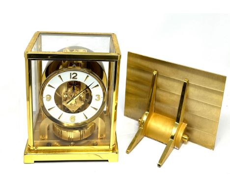 Jaeger lecoultre Atmos 435704 brass &amp; glass mantel clock and shelf bracket measures approx height 22cm by 18cm by 13cm th