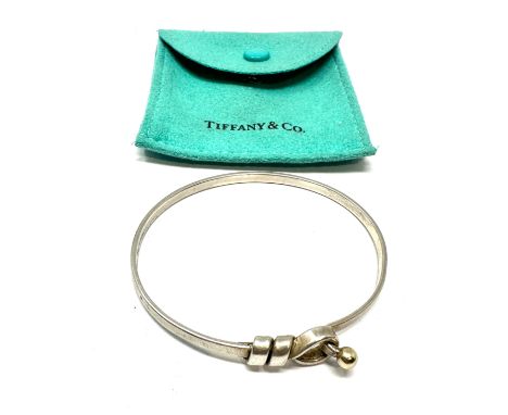 Tiffany And Co Silver 18K Gold Love Knot Hook Bangle Bracelet 
