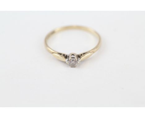 9ct gold vintage round brilliant cut diamond solitaire ring (1.1g) 
