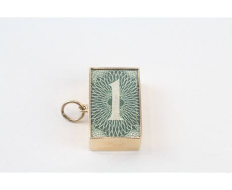9ct gold vintage folded one pound note charm, in case of emergency break glass (3.3g) 