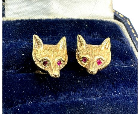Vintage 9ct gold ruby eye fox head earrings weight 5g 