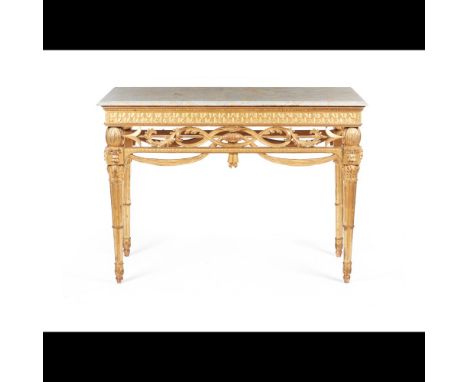 A neoclassical console/centre tableCarved and gilt wood of marble topFoliage motifs, drapes and lanceolate decoration contras