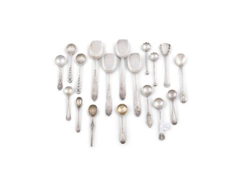 A COLLECTION OF ENGLISH SILVER SALT SPOONSfrom various periods including Georgian, Victorian, Edwardian salt spoons and shove