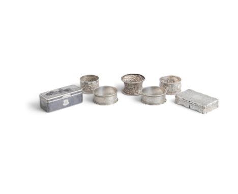A COLLECTION OF SILVER ITEMS INCLUDING a 19th century Russian silver snuff box, 1879, marked 84 zolotniks, with makers mark '