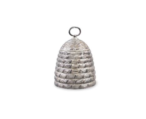 A GEORGE III SILVER HONEY-POT, Sheffield c.1799, mark of Thomas & Daniel Leader, realistically modelled as a honey skep, with
