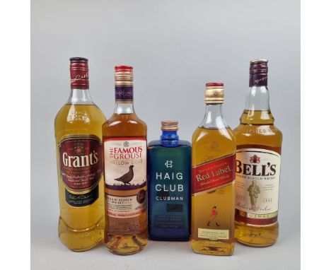 5 Bottles Blended Scotch Whisky to include:   Grants,  Famous Grouse,  Haig Club,  Johnnie Walker Red Label,  Bells  
