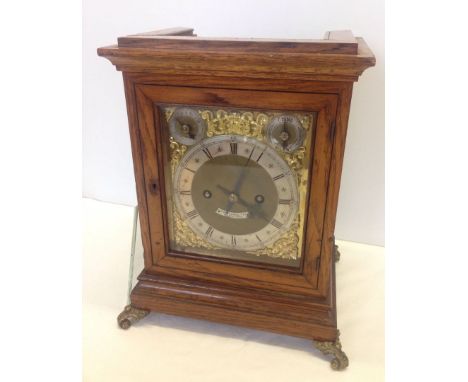 A late 19th/early 20th century oak cased bracket clock by D. Winterhalter, Maidstone. Top a/f