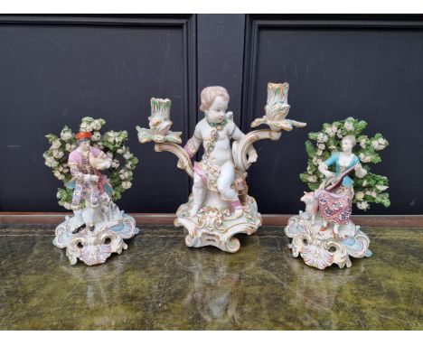 A pair of Samson porcelain 'Gold Anchor' figures,&nbsp;23cm high; together with another similar candlestick figure,&nbsp;29.5