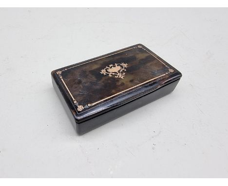 An antique tortoiseshell and gold pique snuff box, 8cm wide. 