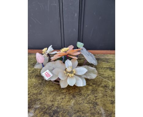 A Chinese jade floral table ornament, 29cm wide.&nbsp;&nbsp; 