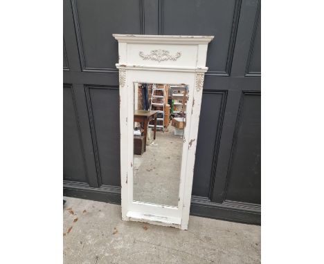 A large white painted wall mirror, 154cm high x 66cm wide.&nbsp; 