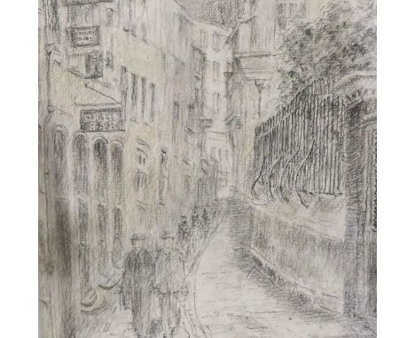 HW Houghton (20th century): pencil sketch, English Street scene, dated May 1939, 34 x 22 cm. Not available for in-house P&amp